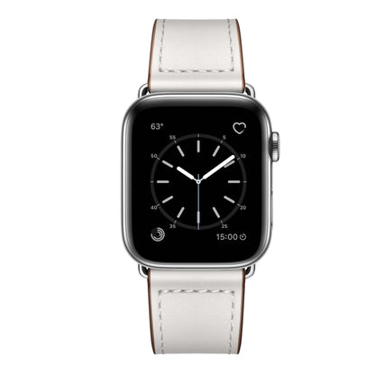 Leather Watch Band For Apple Watch Ultra 49mm&Watch Ultra 2 49mm / Series 9&8&7 45mm / SE 3&SE 2&6&SE&5&4 44mm / 3&2&1 42mm(White Stitch Pattern + Silver Buckle) by bashfashion