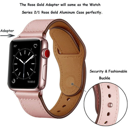 Leather Watch Band For Apple Watch Ultra 49mm&Watch Ultra 2 49mm / Series 9&8&7 45mm / SE 3&SE 2&6&SE&5&4 44mm / 3&2&1 42mm(Pink Stitch Pattern) by bashfashion