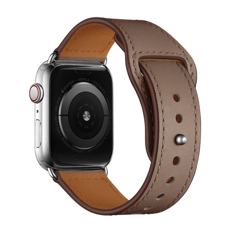Leather Watch Band For Apple Watch Ultra 49mm&Watch Ultra 2 49mm / Series 9&8&7 45mm / SE 3&SE 2&6&SE&5&4 44mm / 3&2&1 42mm(Brown Stitch Pattern + Silver Buckle) by bashfashion
