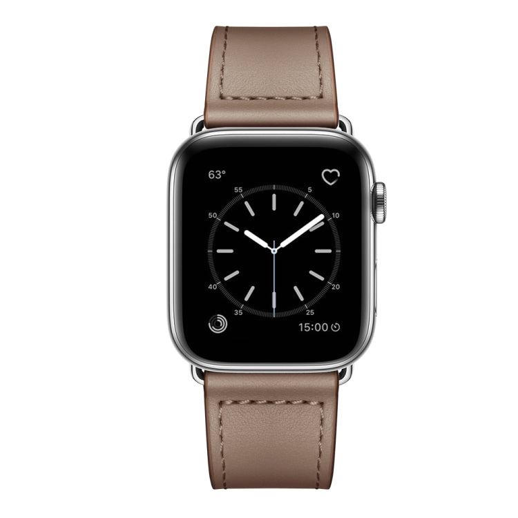 Leather Watch Band For Apple Watch Ultra 49mm&Watch Ultra 2 49mm / Series 9&8&7 45mm / SE 3&SE 2&6&SE&5&4 44mm / 3&2&1 42mm(Brown Stitch Pattern + Silver Buckle) by bashfashion