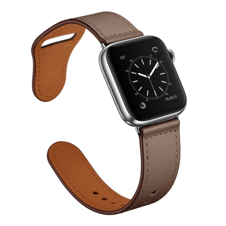 Leather Watch Band For Apple Watch Ultra 49mm&Watch Ultra 2 49mm / Series 9&8&7 45mm / SE 3&SE 2&6&SE&5&4 44mm / 3&2&1 42mm(Brown Stitch Pattern + Silver Buckle) by bashfashion