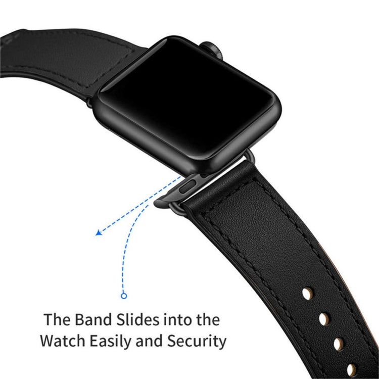 Leather Watch Band For Apple Watch Ultra 49mm&Watch Ultra 2 49mm / Series 9&8&7 45mm / SE 3&SE 2&6&SE&5&4 44mm / 3&2&1 42mm(Black + Black Buckle) by bashfashion