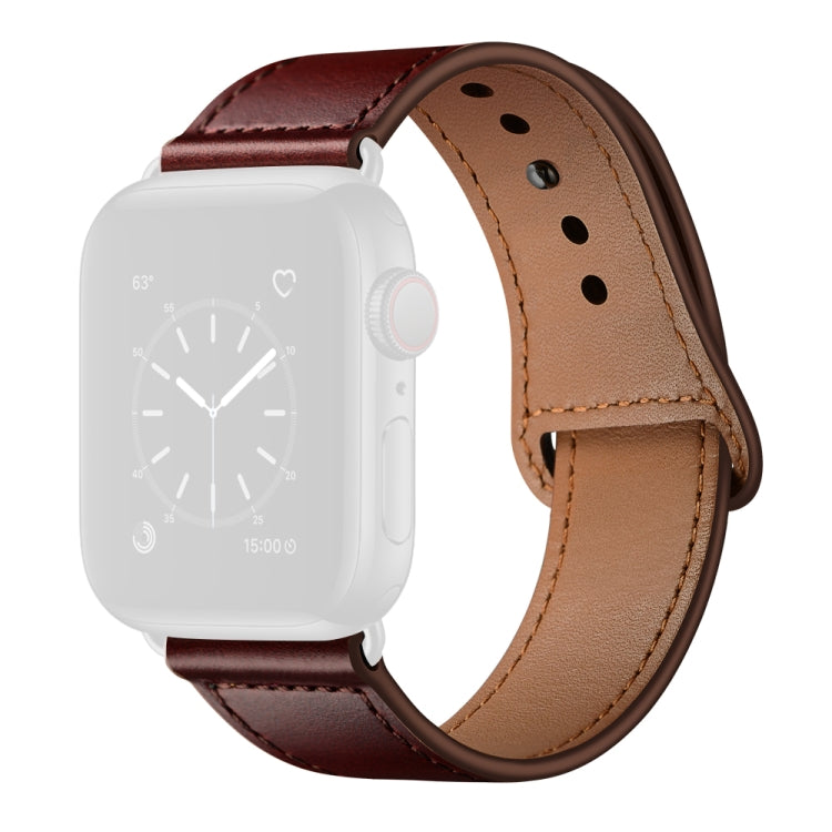 Leather Watch Band For Apple Watch Ultra 49mm&Watch Ultra 2 49mm / Series 9&8&7 45mm / SE 3&SE 2&6&SE&5&4 44mm / 3&2&1 42mm(Red Palm Oil Leather + Black Buckle) by bashfashion