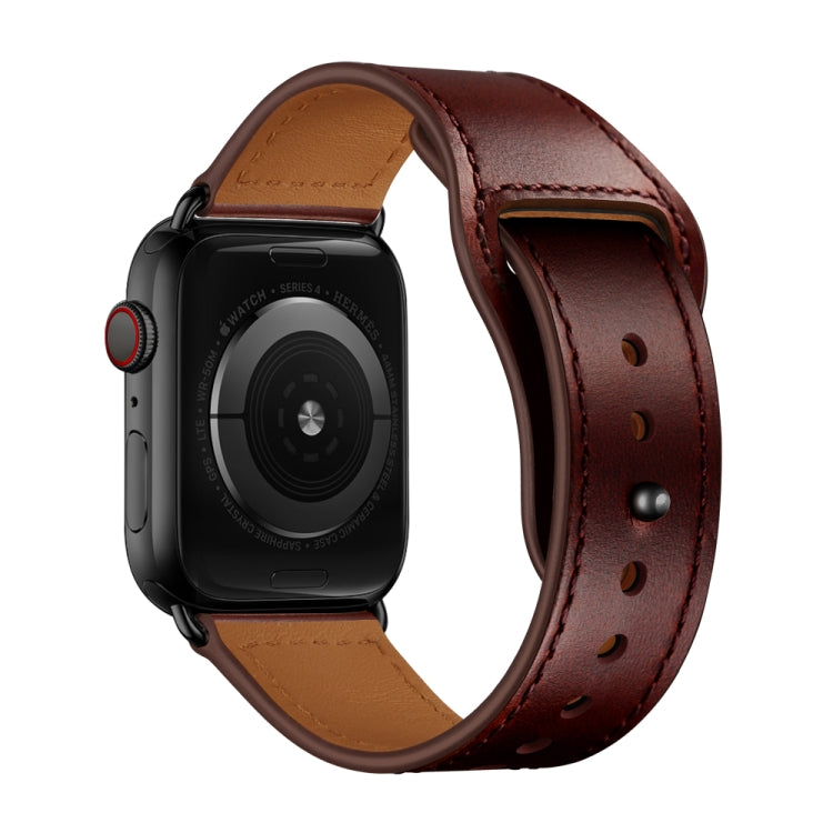 Leather Watch Band For Apple Watch Ultra 49mm&Watch Ultra 2 49mm / Series 9&8&7 45mm / SE 3&SE 2&6&SE&5&4 44mm / 3&2&1 42mm(Red Palm Oil Leather + Black Buckle) by bashfashion