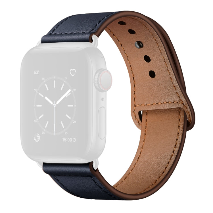 Leather Watch Band For Apple Watch Ultra 49mm&Watch Ultra 2 49mm / Series 9&8&7 45mm / SE 3&SE 2&6&SE&5&4 44mm / 3&2&1 42mm(Dark Blue Stitch Pattern + Black Buckle) by bashfashion