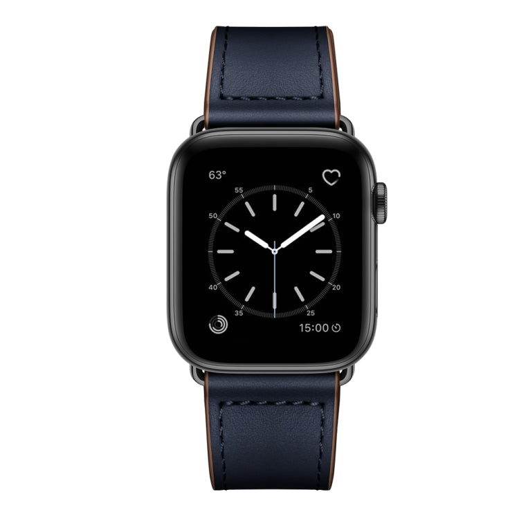 Leather Watch Band For Apple Watch Ultra 49mm&Watch Ultra 2 49mm / Series 9&8&7 45mm / SE 3&SE 2&6&SE&5&4 44mm / 3&2&1 42mm(Dark Blue Stitch Pattern + Black Buckle) by bashfashion