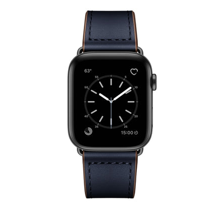 Leather Watch Band For Apple Watch Ultra 49mm&Watch Ultra 2 49mm / Series 9&8&7 45mm / SE 3&SE 2&6&SE&5&4 44mm / 3&2&1 42mm(Dark Blue Stitch Pattern + Black Buckle) by bashfashion