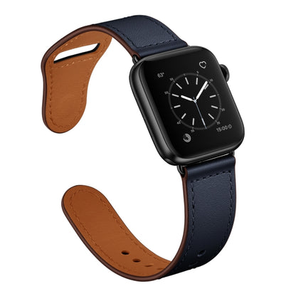 Leather Watch Band For Apple Watch Ultra 49mm&Watch Ultra 2 49mm / Series 9&8&7 45mm / SE 3&SE 2&6&SE&5&4 44mm / 3&2&1 42mm(Dark Blue Stitch Pattern + Black Buckle) by bashfashion