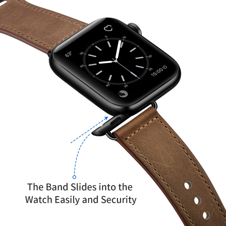Leather Watch Band For Apple Watch Ultra 49mm&Watch Ultra 2 49mm / Series 9&8&7 45mm / SE 3&SE 2&6&SE&5&4 44mm / 3&2&1 42mm(Dark Brown Crazy Horse + Black Buckle) by bashfashion