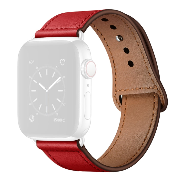 Leather Watch Band For Apple Watch Series 9&8&7 41mm / SE 3&SE 2&6&SE&5&4 40mm / 3&2&1 38mm(Dark Red Stitch Pattern + Silver Buckle) by bashfashion