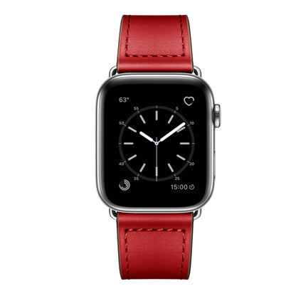 Leather Watch Band For Apple Watch Series 9&8&7 41mm / SE 3&SE 2&6&SE&5&4 40mm / 3&2&1 38mm(Dark Red Stitch Pattern + Silver Buckle) by bashfashion