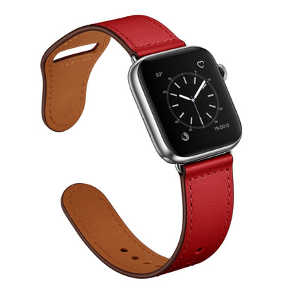 Leather Watch Band For Apple Watch Series 9&8&7 41mm / SE 3&SE 2&6&SE&5&4 40mm / 3&2&1 38mm(Dark Red Stitch Pattern + Silver Buckle) by bashfashion