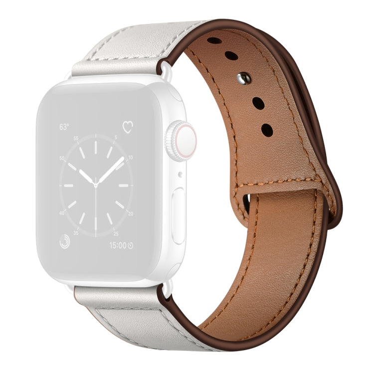 Leather Watch Band For Apple Watch Series 9&8&7 41mm / SE 3&SE 2&6&SE&5&4 40mm / 3&2&1 38mm(White Stitch Pattern + Silver Buckle) by bashfashion