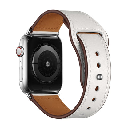 Leather Watch Band For Apple Watch Series 9&8&7 41mm / SE 3&SE 2&6&SE&5&4 40mm / 3&2&1 38mm(White Stitch Pattern + Silver Buckle) by bashfashion