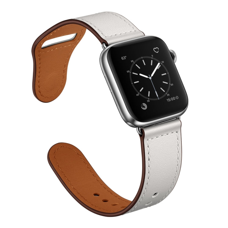 Leather Watch Band For Apple Watch Series 9&8&7 41mm / SE 3&SE 2&6&SE&5&4 40mm / 3&2&1 38mm(White Stitch Pattern + Silver Buckle) by bashfashion