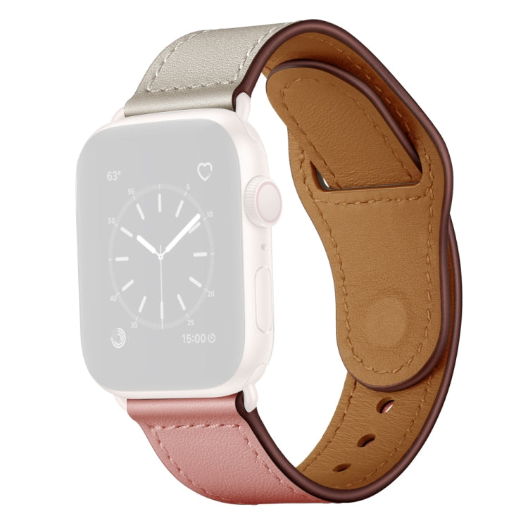 Leather Watch Band For Apple Watch Series 9&8&7 41mm / SE 3&SE 2&6&SE&5&4 40mm / 3&2&1 38mm(Pink Beige Stitch Pattern) by bashfashion