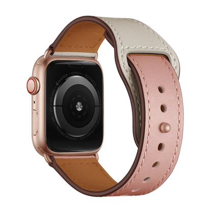 Leather Watch Band For Apple Watch Series 9&8&7 41mm / SE 3&SE 2&6&SE&5&4 40mm / 3&2&1 38mm(Pink Beige Stitch Pattern) by bashfashion