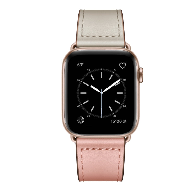 Leather Watch Band For Apple Watch Series 9&8&7 41mm / SE 3&SE 2&6&SE&5&4 40mm / 3&2&1 38mm(Pink Beige Stitch Pattern) by bashfashion