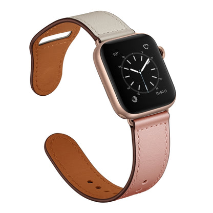 Leather Watch Band For Apple Watch Series 9&8&7 41mm / SE 3&SE 2&6&SE&5&4 40mm / 3&2&1 38mm(Pink Beige Stitch Pattern) by bashfashion