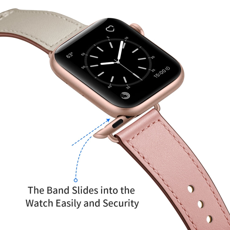 Leather Watch Band For Apple Watch Series 9&8&7 41mm / SE 3&SE 2&6&SE&5&4 40mm / 3&2&1 38mm(Pink Beige Stitch Pattern) by bashfashion