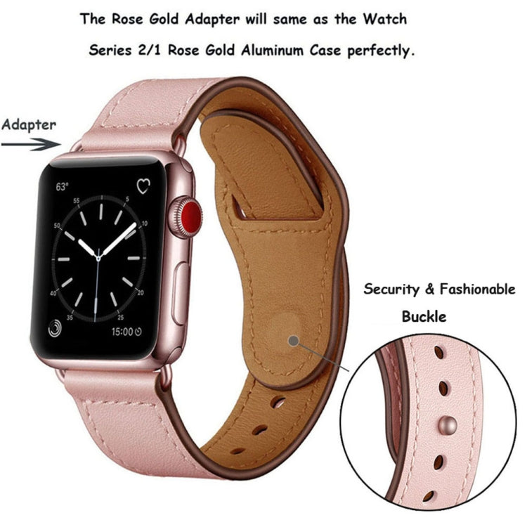 Leather Watch Band For Apple Watch Series 9&8&7 41mm / SE 3&SE 2&6&SE&5&4 40mm / 3&2&1 38mm(Pink Stitch Pattern) by bashfashion