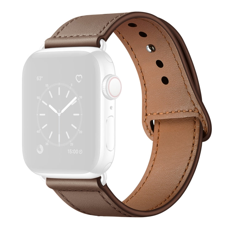 Leather Watch Band For Apple Watch Series 9&8&7 41mm / SE 3&SE 2&6&SE&5&4 40mm / 3&2&1 38mm(Brown Stitch Pattern + Silver Buckle) by bashfashion