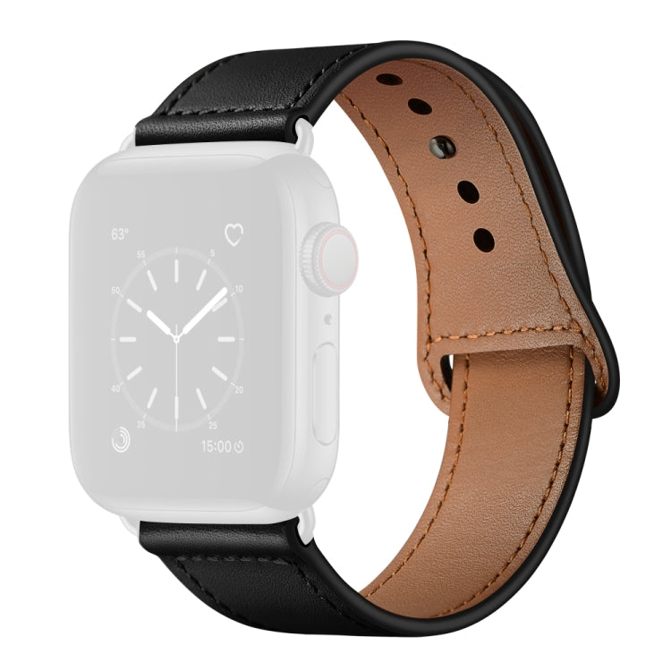 Leather Watch Band For Apple Watch Series 9&8&7 41mm / SE 3&SE 2&6&SE&5&4 40mm / 3&2&1 38mm(Black + Black Buckle) by bashfashion
