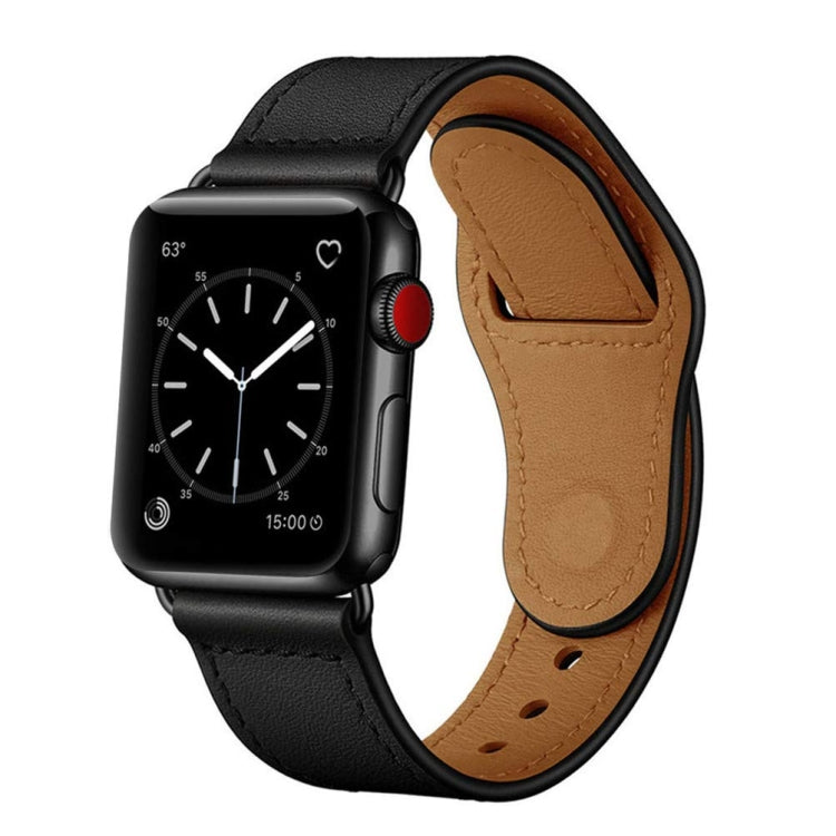 Leather Watch Band For Apple Watch Series 9&8&7 41mm / SE 3&SE 2&6&SE&5&4 40mm / 3&2&1 38mm(Black + Black Buckle) by bashfashion