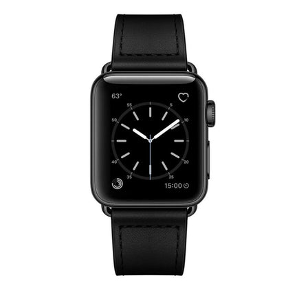 Leather Watch Band For Apple Watch Series 9&8&7 41mm / SE 3&SE 2&6&SE&5&4 40mm / 3&2&1 38mm(Black + Black Buckle) by bashfashion