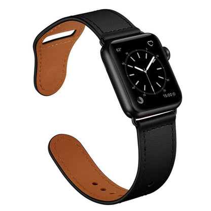 Leather Watch Band For Apple Watch Series 9&8&7 41mm / SE 3&SE 2&6&SE&5&4 40mm / 3&2&1 38mm(Black + Black Buckle) by bashfashion