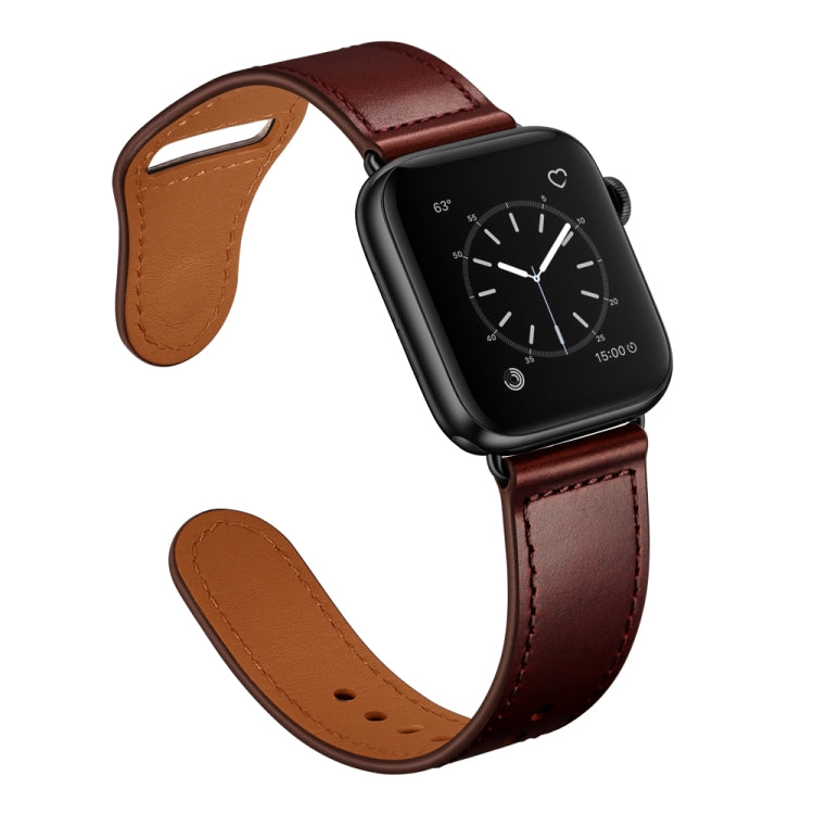 Leather Watch Band For Apple Watch Series 9&8&7 41mm / SE 3&SE 2&6&SE&5&4 40mm / 3&2&1 38mm(Red Palm Oil Leather + Black Buckle) by bashfashion