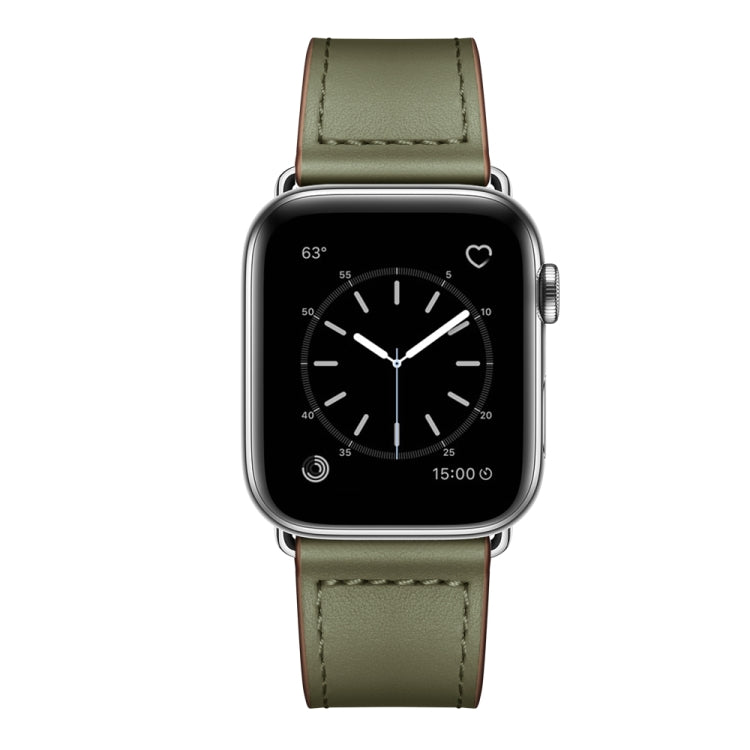 Leather Watch Band For Apple Watch Series 9&8&7 41mm / SE 3&SE 2&6&SE&5&4 40mm / 3&2&1 38mm(Army Green Needle Pattern+Silver Buckle) by bashfashion