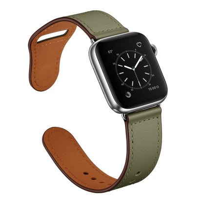 Leather Watch Band For Apple Watch Series 9&8&7 41mm / SE 3&SE 2&6&SE&5&4 40mm / 3&2&1 38mm(Army Green Needle Pattern+Silver Buckle) by bashfashion