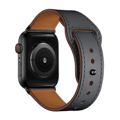 Leather Watch Band For Apple Watch Series 9&8&7 41mm / SE 3&SE 2&6&SE&5&4 40mm / 3&2&1 38mm(Dark Grey Stitch Pattern + Black Buckle) by bashfashion