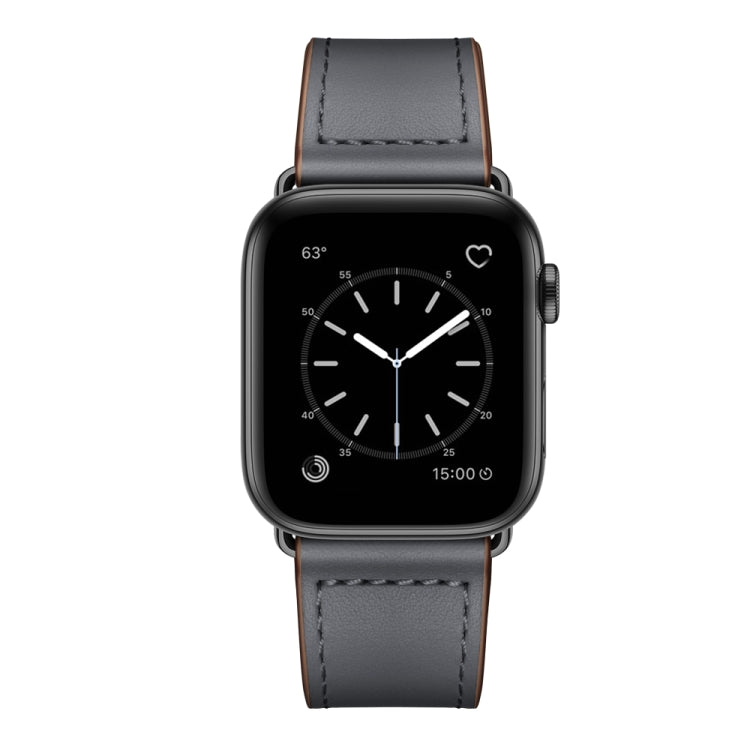 Leather Watch Band For Apple Watch Series 9&8&7 41mm / SE 3&SE 2&6&SE&5&4 40mm / 3&2&1 38mm(Dark Grey Stitch Pattern + Black Buckle) by bashfashion
