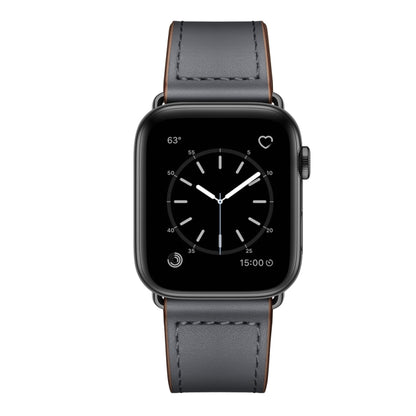 Leather Watch Band For Apple Watch Series 9&8&7 41mm / SE 3&SE 2&6&SE&5&4 40mm / 3&2&1 38mm(Dark Grey Stitch Pattern + Black Buckle) by bashfashion