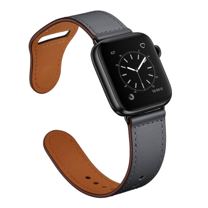 Leather Watch Band For Apple Watch Series 9&8&7 41mm / SE 3&SE 2&6&SE&5&4 40mm / 3&2&1 38mm(Dark Grey Stitch Pattern + Black Buckle) by bashfashion