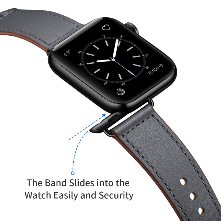 Leather Watch Band For Apple Watch Series 9&8&7 41mm / SE 3&SE 2&6&SE&5&4 40mm / 3&2&1 38mm(Dark Grey Stitch Pattern + Black Buckle) by bashfashion