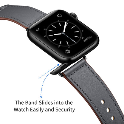 Leather Watch Band For Apple Watch Series 9&8&7 41mm / SE 3&SE 2&6&SE&5&4 40mm / 3&2&1 38mm(Dark Grey Stitch Pattern + Black Buckle) by bashfashion
