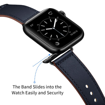 Leather Watch Band For Apple Watch Series 9&8&7 41mm / SE 3&SE 2&6&SE&5&4 40mm / 3&2&1 38mm(Dark Blue Stitch Pattern + Black Buckle) by bashfashion