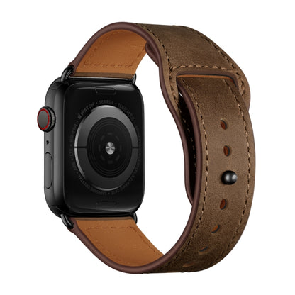 Leather Watch Band For Apple Watch Series 9&8&7 41mm / SE 3&SE 2&6&SE&5&4 40mm / 3&2&1 38mm(Dark Brown Crazy Horse + Black Buckle) by bashfashion