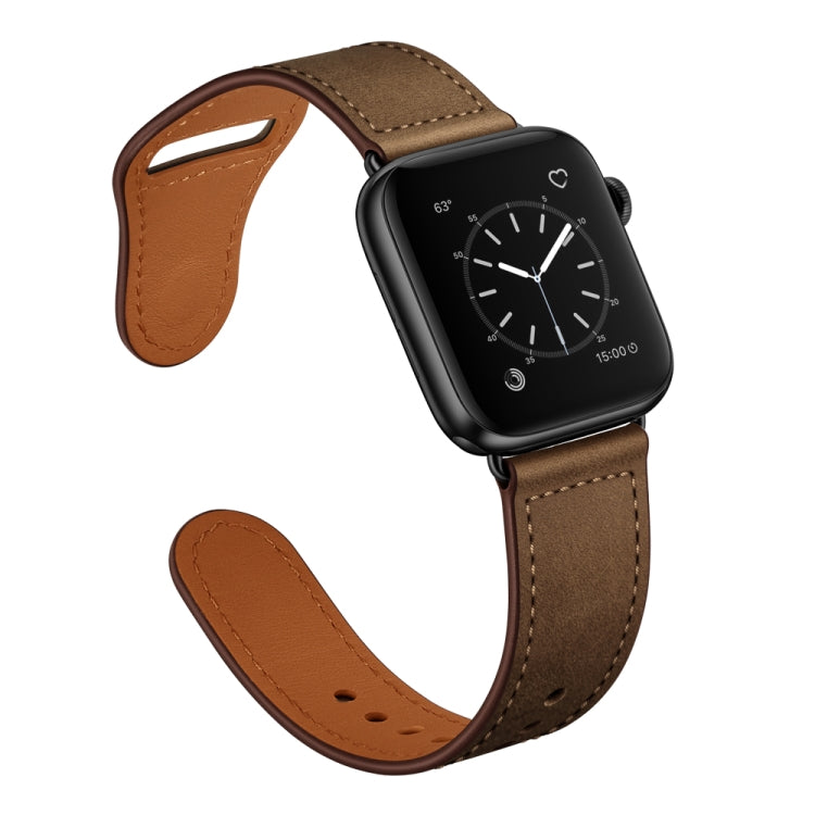 Leather Watch Band For Apple Watch Series 9&8&7 41mm / SE 3&SE 2&6&SE&5&4 40mm / 3&2&1 38mm(Dark Brown Crazy Horse + Black Buckle) by bashfashion