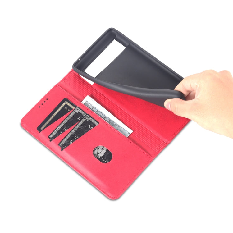 For Google Pixel 6 AZNS Magnetic Calf Texture Horizontal Flip Phone Leather Case(Red) by AZNS