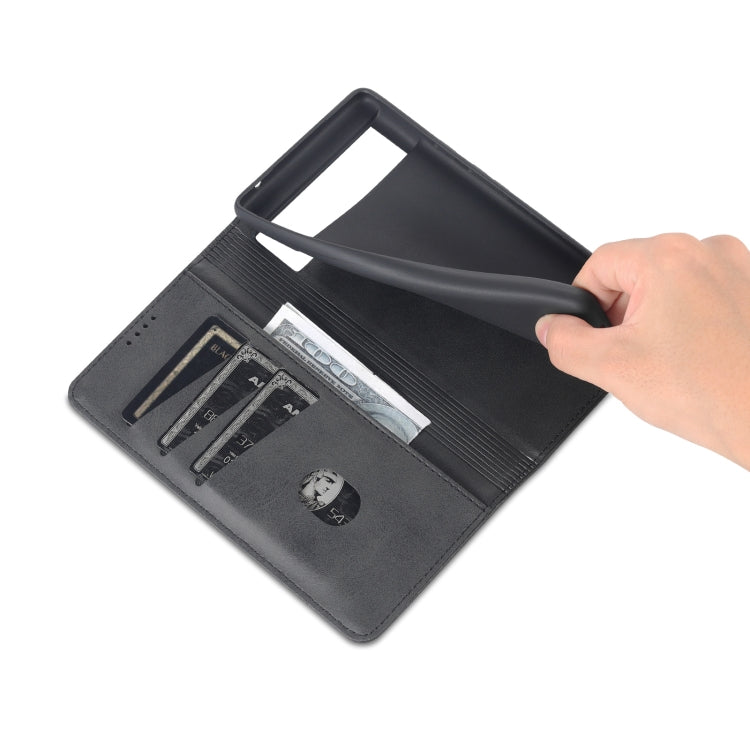 For Google Pixel 6 AZNS Magnetic Calf Texture Horizontal Flip Phone Leather Case(Black) by AZNS