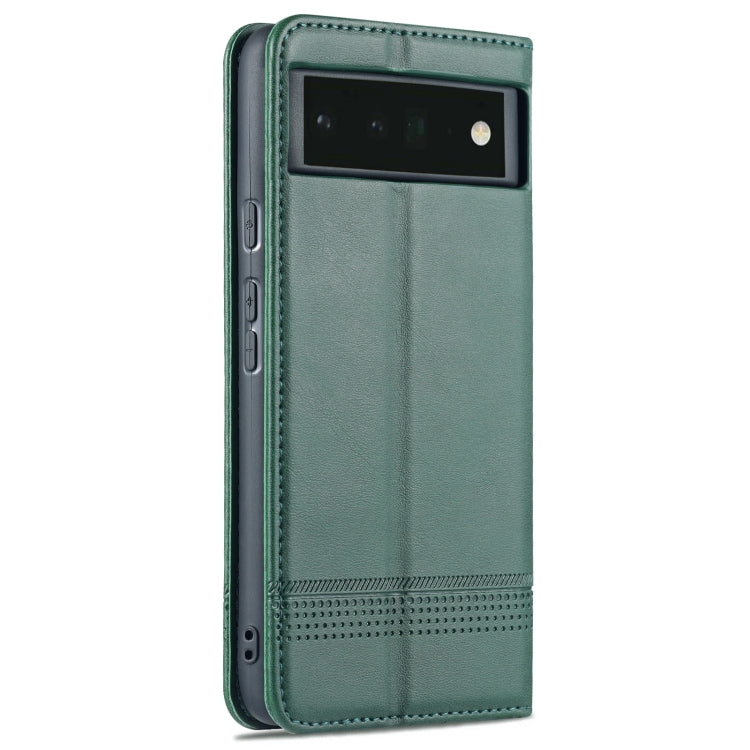 For Google Pixel 6 AZNS Magnetic Calf Texture Horizontal Flip Phone Leather Case(Dark Green) by AZNS