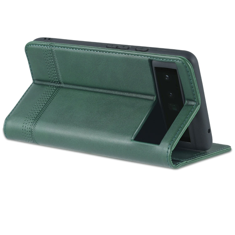 For Google Pixel 6 AZNS Magnetic Calf Texture Horizontal Flip Phone Leather Case(Dark Green) by AZNS