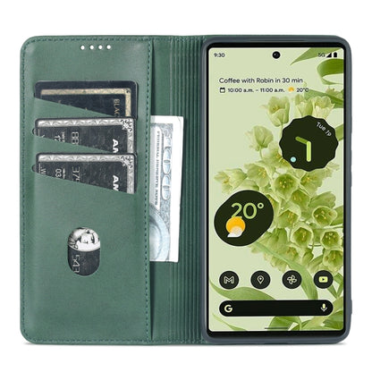 For Google Pixel 6 AZNS Magnetic Calf Texture Horizontal Flip Phone Leather Case(Dark Green) by AZNS