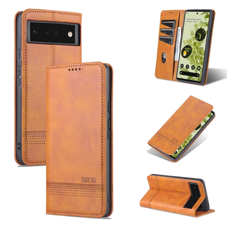 For Google Pixel 6 AZNS Magnetic Calf Texture Horizontal Flip Phone Leather Case(Light Brown) by AZNS