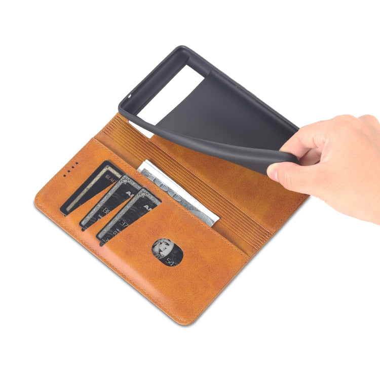 For Google Pixel 6 AZNS Magnetic Calf Texture Horizontal Flip Phone Leather Case(Light Brown) by AZNS