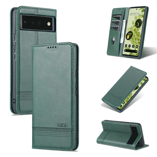 For Google Pixel 6 Pro AZNS Magnetic Calf Texture Horizontal Flip Phone Leather Case(Dark Green) by AZNS
